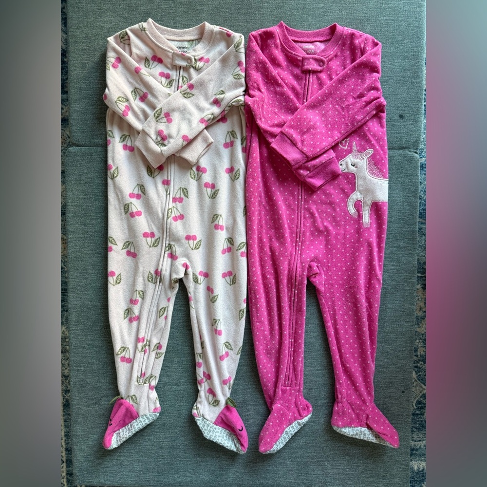 Carter’s 2T toddler girl fleece footie pajamas - bundle of 2.
